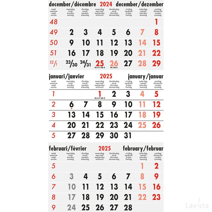 3 maands bureaukalender