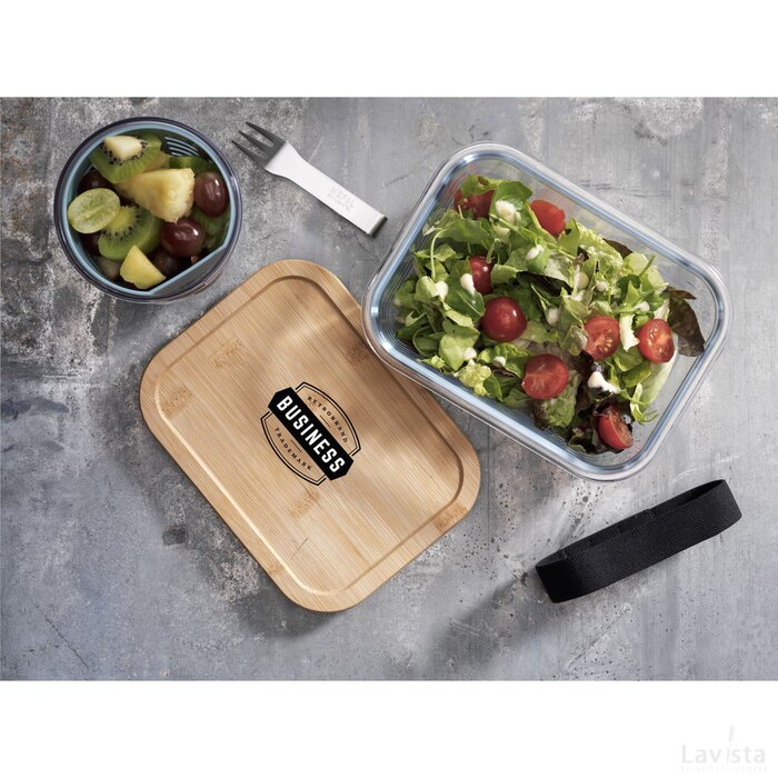 Glazen lunchbox met bamboe deksel Transparant