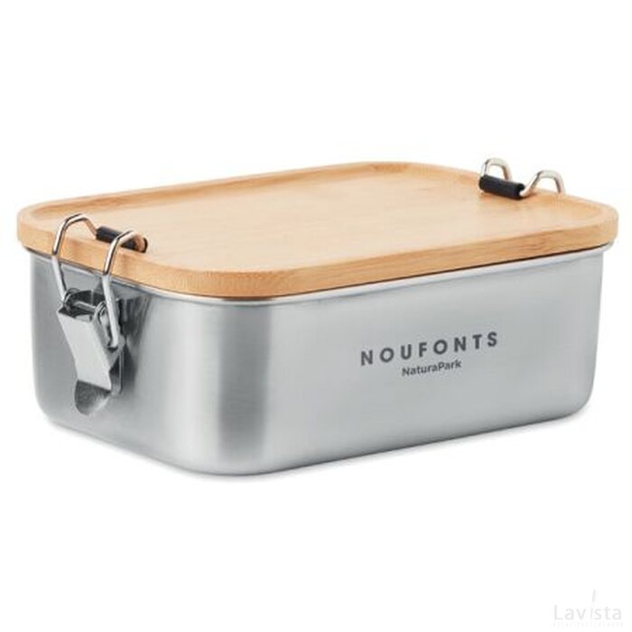 RVS lunchbox met bamboe deksel (750 ml) Zilver