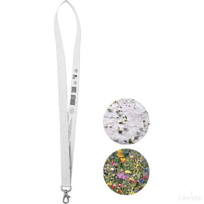 Zaadpapier lanyard met haak Lansee wit